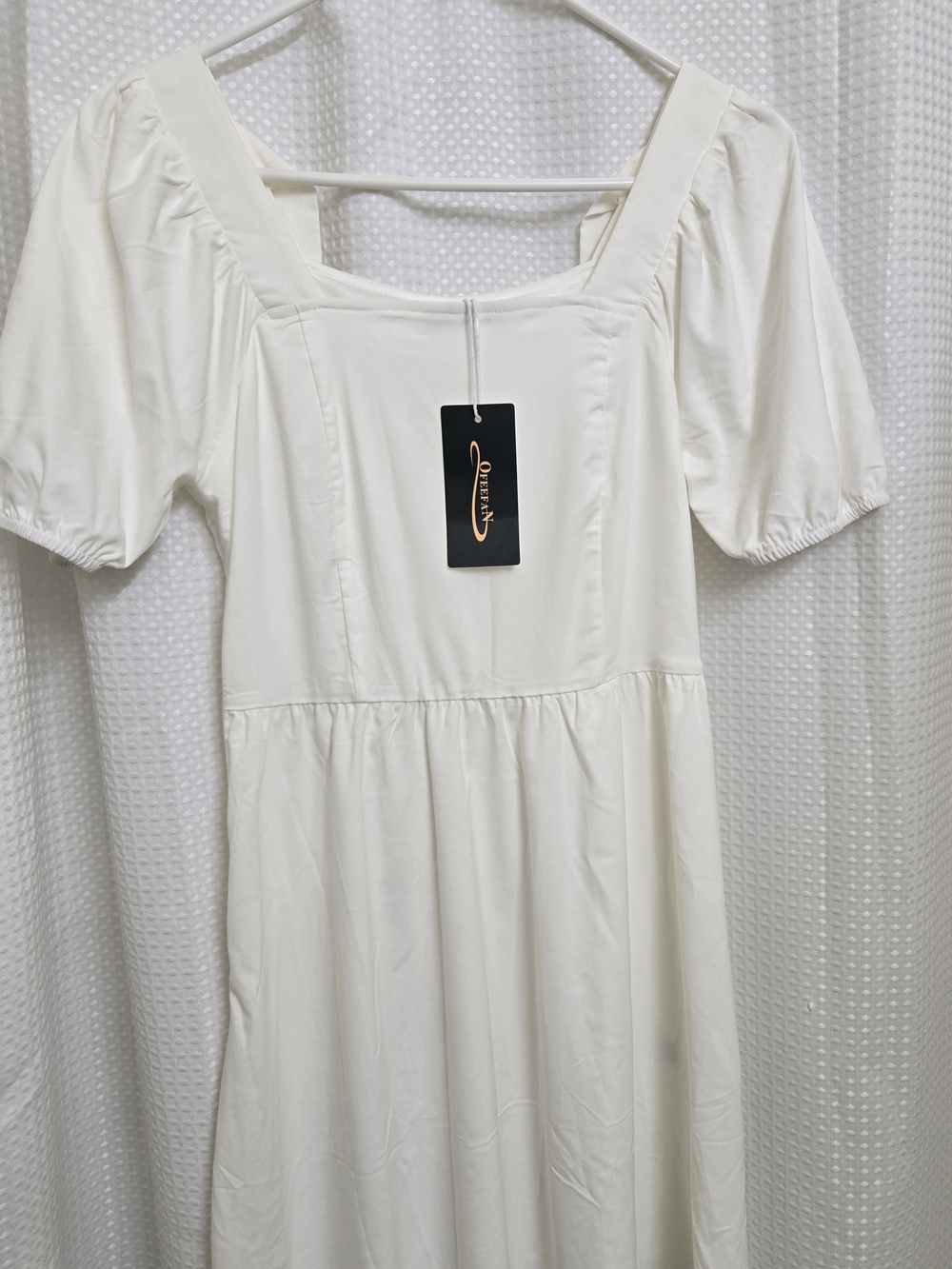 Cream Square-Neck Puff Sleeve Maxi Dress